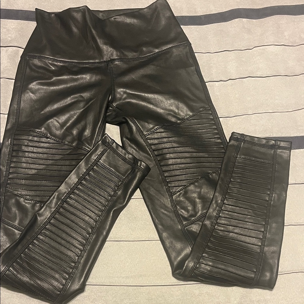 7 For All Mankind Black Leather-Style Moto Leggings, XS